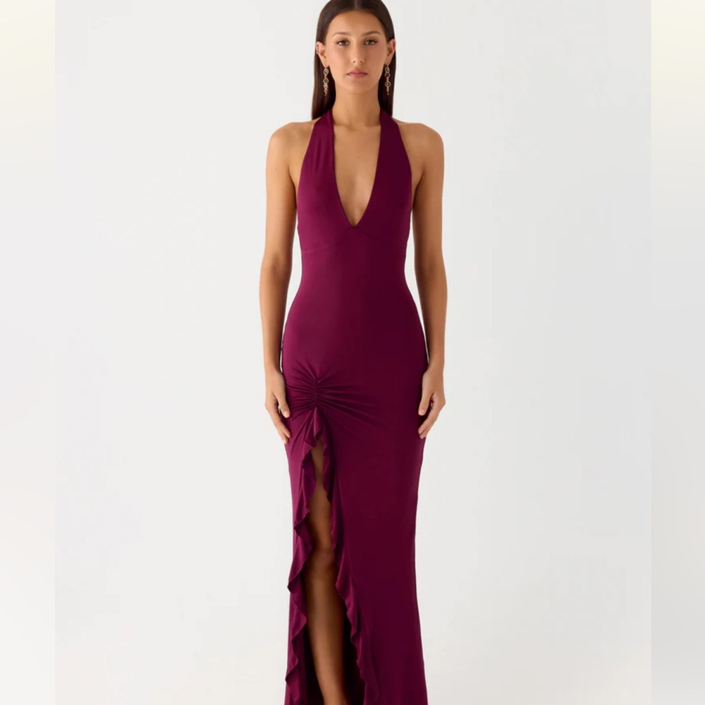 Elegant Burgundy Halter Dress